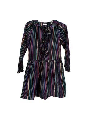 Stella McCartney Kids Rainbow Lurex Stripe Ruffle Dress Size 12 Metallic Shine